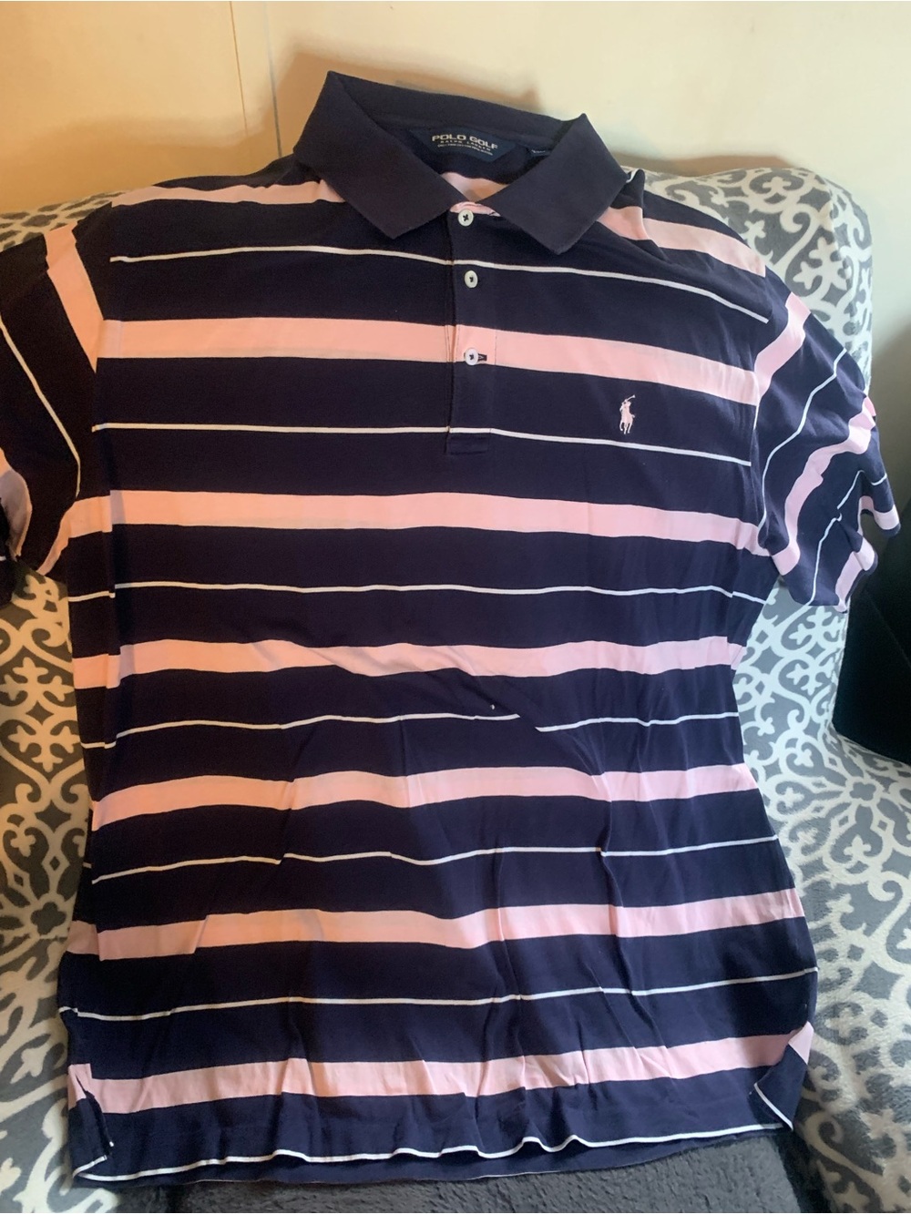 Ralph Lauren Navy and Pink Striped Polo Shirt